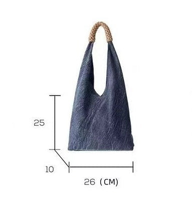 Fashion Minimalist Handwoven Handle Denim Tote Bag