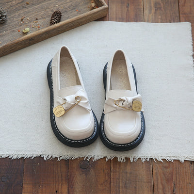 Babakud Women Spring Vintage Forest-Style Chunky Shoes with Bow