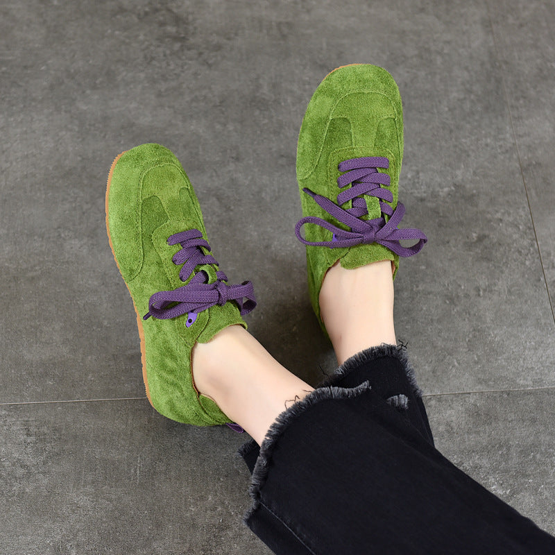 Women Genuine Leather Sueded Sports Causal Lace-Up Sneakers