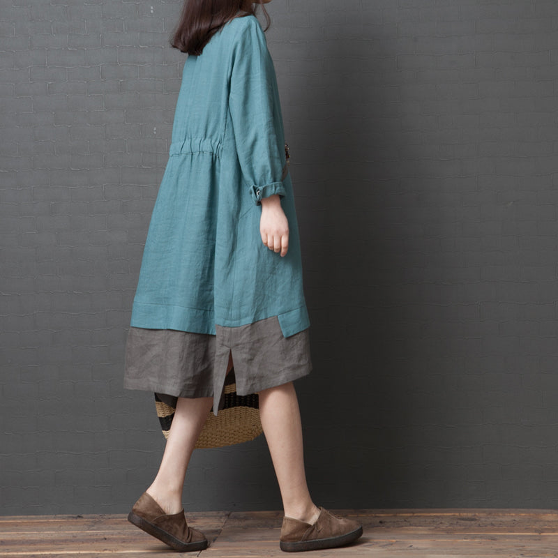 Babakud Spring Cotton Linen Loose Spliced Color Shirt Dress