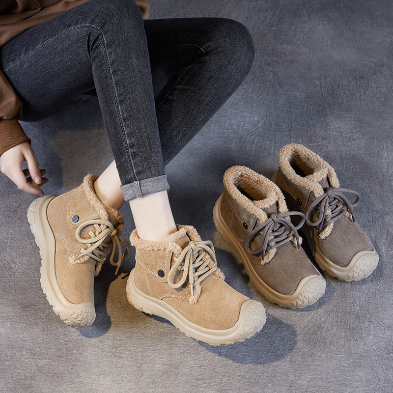 Women Cozy Warm Lace- Up Suede Snow Boots