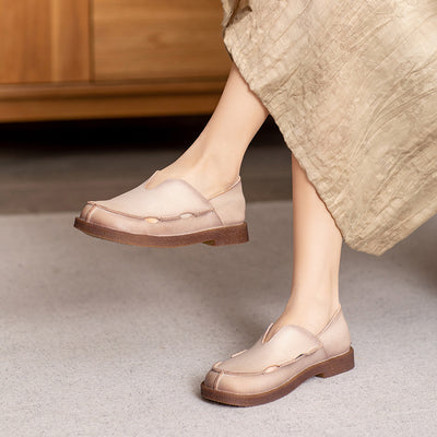 Babakud Retro Soft Comfy Minimalist Low Heel Leather Slip-Ons