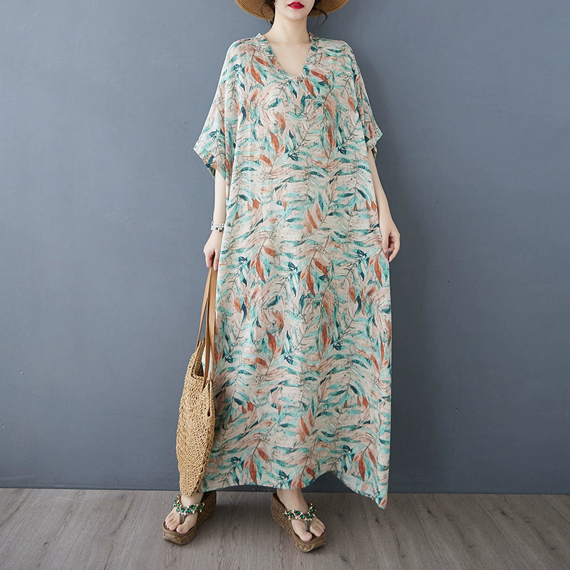 Women Spring Ethnic Cotton-Linen Printed Floral Long Maxi Dress