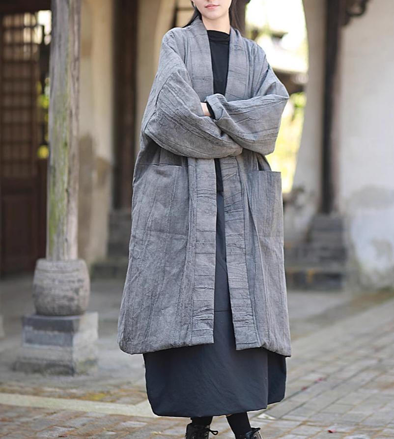 Women Vintage Tie-Dyed Loose Padded Cotton Ramie Coat