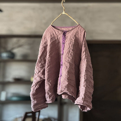 Women Vintage High Quality Washed Color Block Linen Shirt