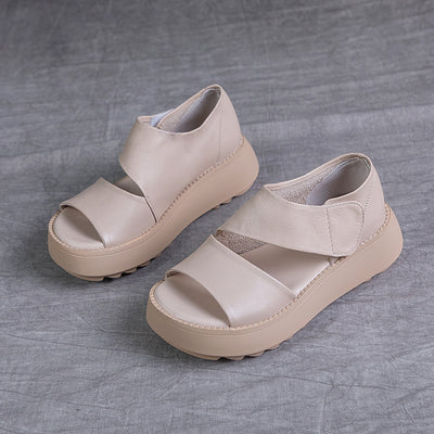 Summer Retro Genuine Leather Open Toe Thick Soft Flat Sandals