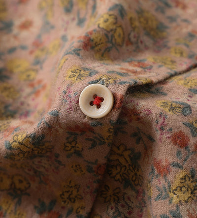 Women Spring Retro Floral Long-Sleeved Cotton Linen Shirts