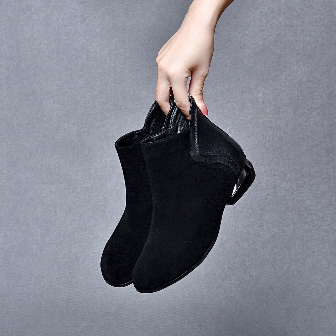 Genuine Leather Versatile Soft Flat Sole Patchwork Ankle Boots