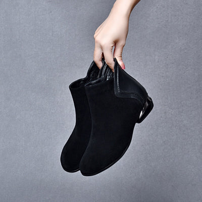 Genuine Leather Versatile Soft Flat Sole Patchwork Ankle Boots