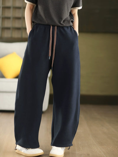 Autumn Casual Cotton Knitted Loose Elastic Waist Lace-Up Pants