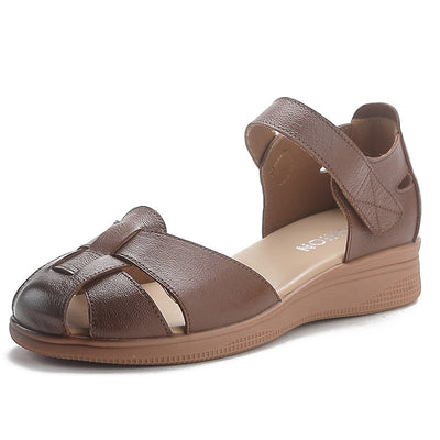 Women Summer Comfortable Genuine Leather Wedge Velcro Sandals