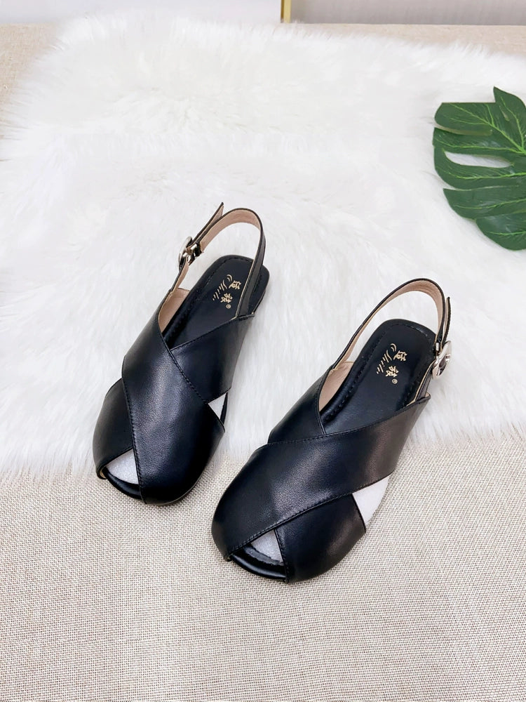 Summer Retro Leather Casual Wide Toe Cut Out Flat Sandals