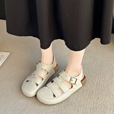 Babakud Summer Retro Sueded Casual Cut Out Soft Flat Sole Shoes