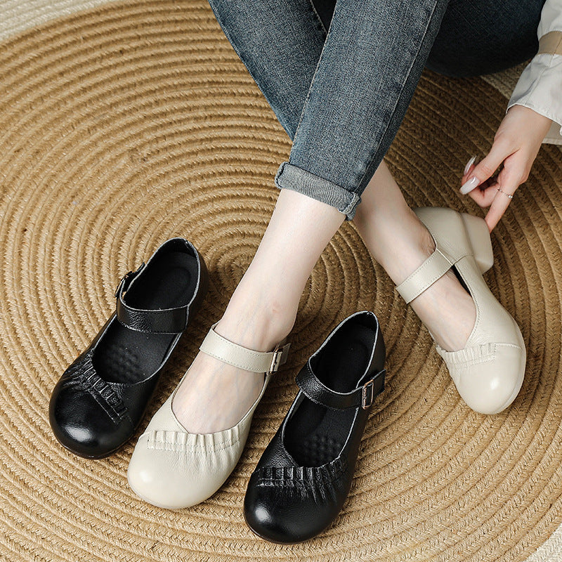 Babakud Retro Leather Soft Sole Round Closed Toe Sandals