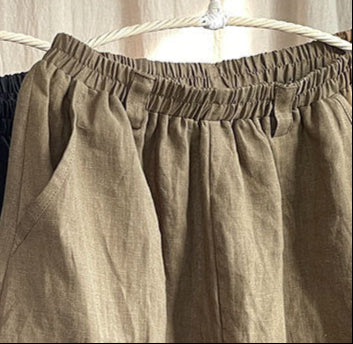Women's Vintage Workwear Cotton Linen Loose Cargo Wide-Leg Pants