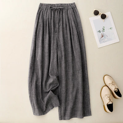 Babakud Spring Retro Linen Leisure Lace-Up Pants