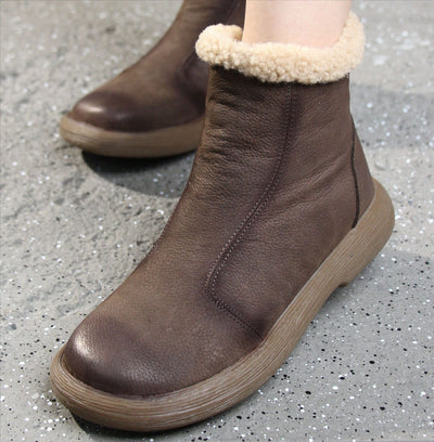 Autumn Leather Retro Plus Size Zipper Loose Ankle Boots