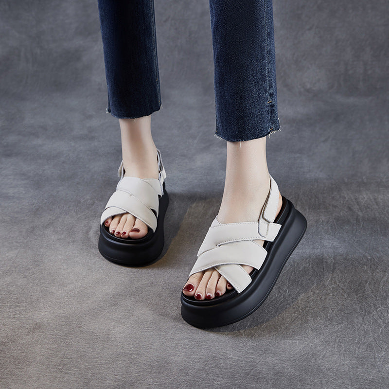 Babakud Summer Sheepskin Soft Platform Sole Velcro Sandals