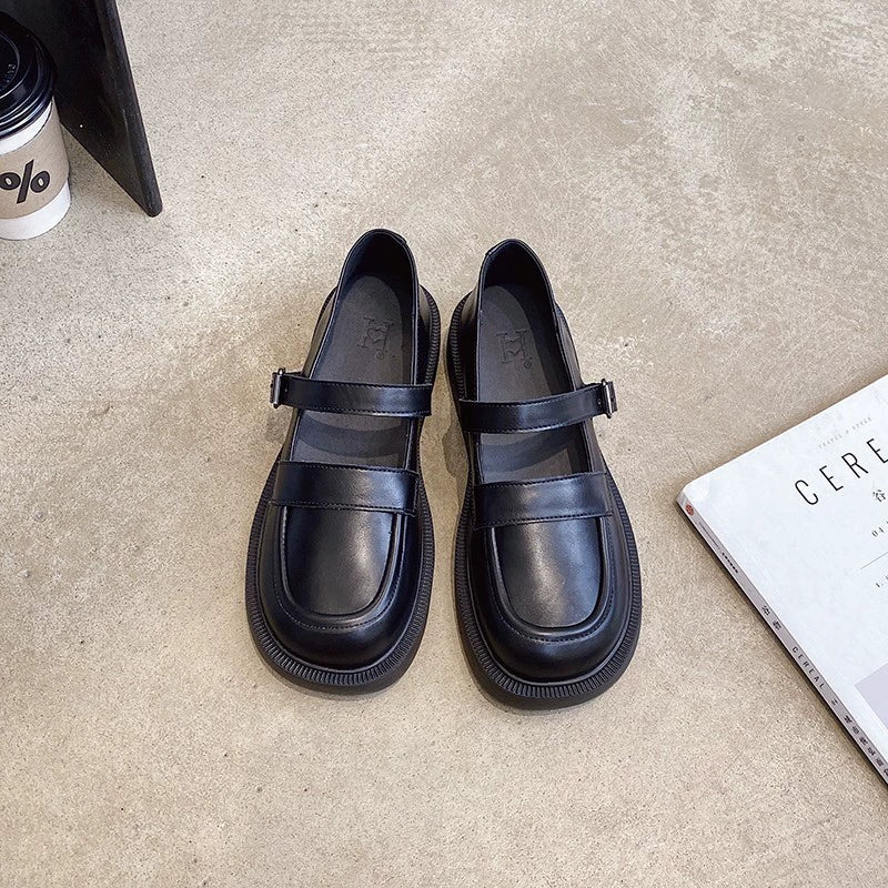 Retro Leather Soft Flat Sole One Straped Loafer Shoes