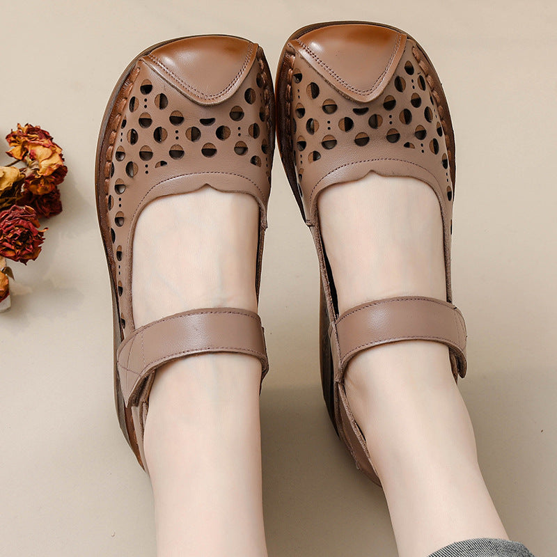 Women's Casual Genuine Leather Hollow Platform Wedge Sandals