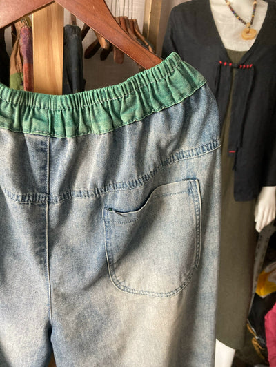 Autumn Retro Denim Patchwork Letters Embroidered Loose Jeans