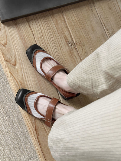 Women Vintage Sheepskin Leather Patchwork One Straped Shoes