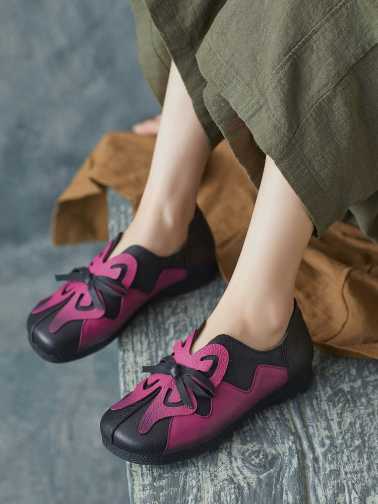 Summer Retro Leather Ethnic Style Bow Shallow Shoes