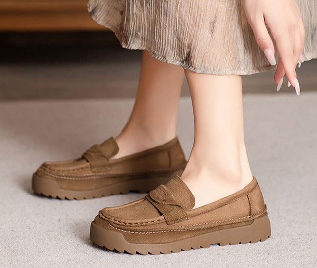 Retro Casual Platform Leather Slip-Ons for Women