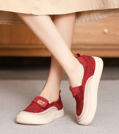 Women Casual Stylish Square Toe Suede Leather Shoes Slip-Ons