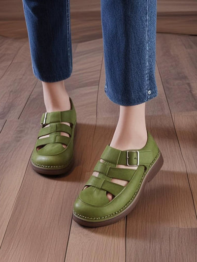 Summer Genuine Leather Comfortable Cut-Out Closed Toe Sandals