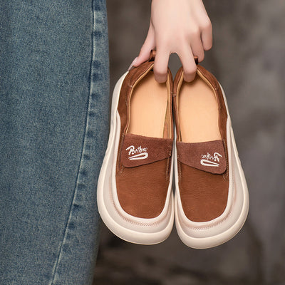 Women Casual Stylish Square Toe Suede Leather Shoes Slip-Ons