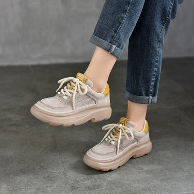 Top Genuine Leather Patchwork Platform Lace-Up Shoes
