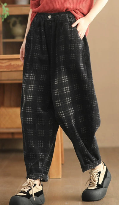 Women Vintage Loose Washed Corduroy Harem Pants