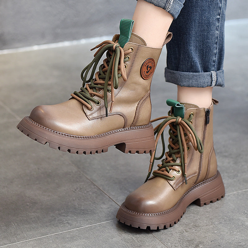 Women Autumn Genuine Leather Cool Platform Versatile Boots