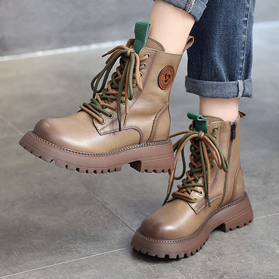 Women Autumn Genuine Leather Cool Platform Versatile Boots