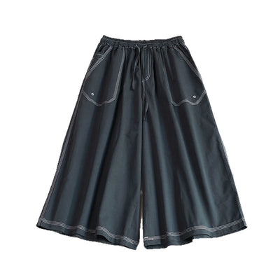 Retro Cotton Versatile Loose Elastic Waist Lace-Up Pockets Pants