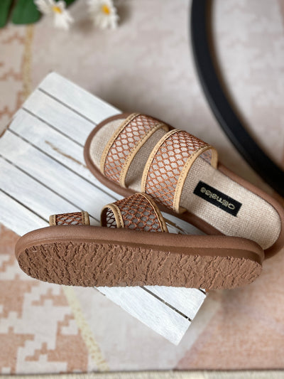 Women Summer Linen One-Strap Open-Toe Flat Slippers