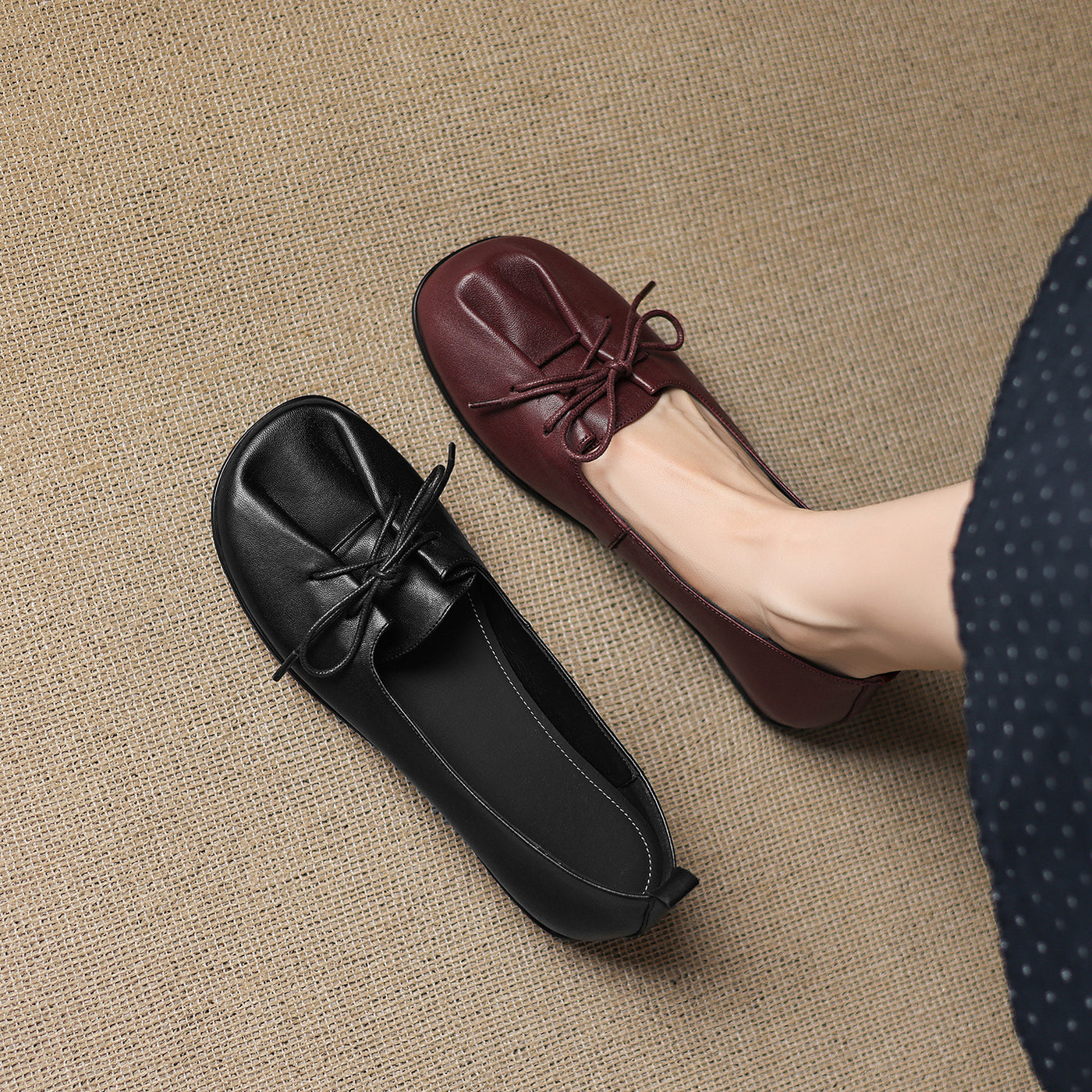 Retro Sheepskin Leather Round Toe Shallow Flat Shoes