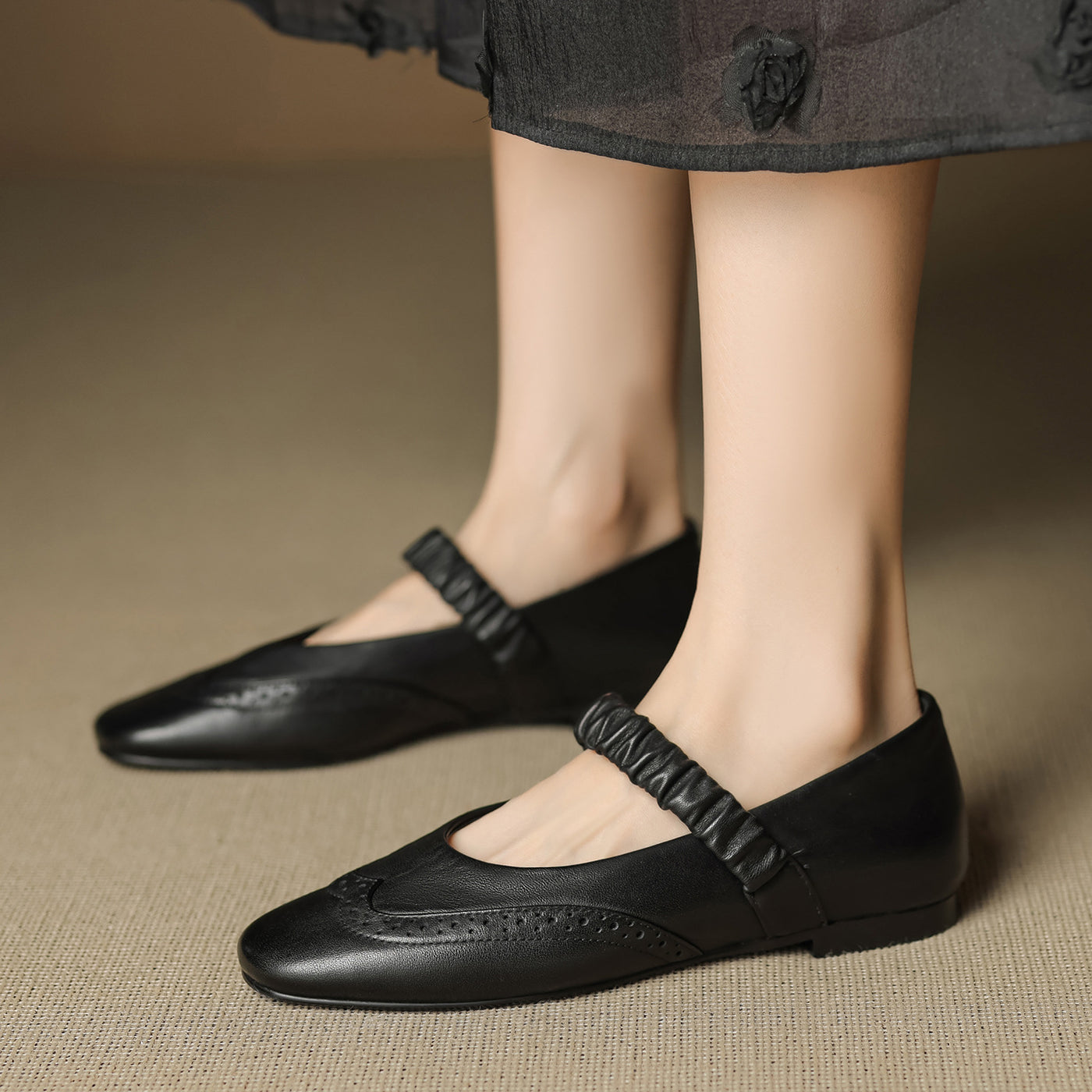 Genuine Leather Vintage Elastic One Straped Soft Sole Shoes