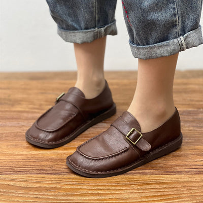Women Retro Comfortable Soft Flat Coffee Leather Loafers