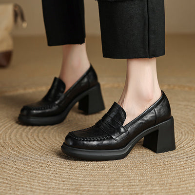 Vintage Fashionable Sheepskin Leather Chunky Platform Shoes