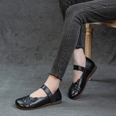 Summer Retro Leather Closed Toe One Straped Velcro Shoes