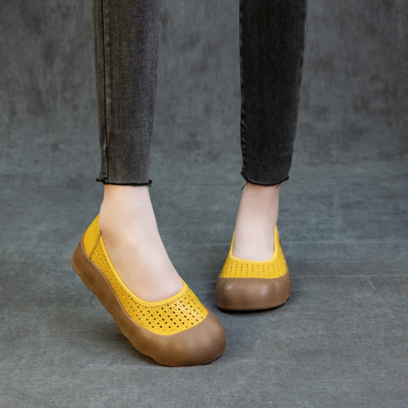 Summer Retro Leather Soft Flat Sole Hollow No Slip Shoes