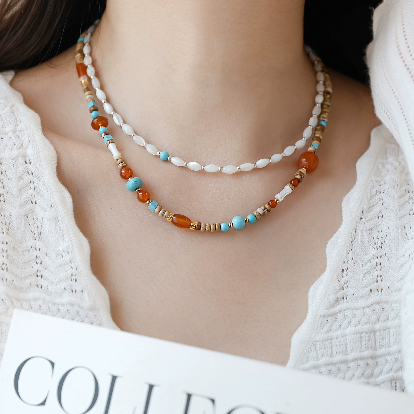 Babakud Women Retro Natural Stone Agate Necklace