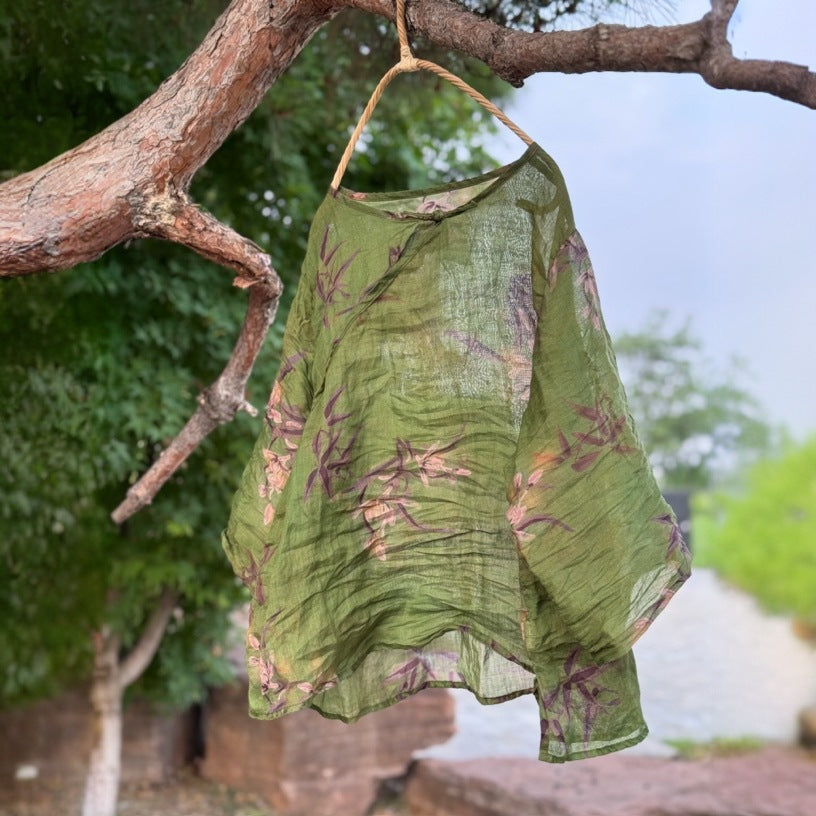 Retro Ramie Breathable Round Neck Frog Button Shirt