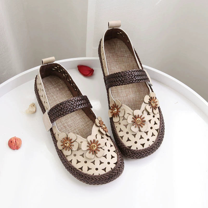 Summer Retro Hollow Woven One Straped Linen Sole Shoes