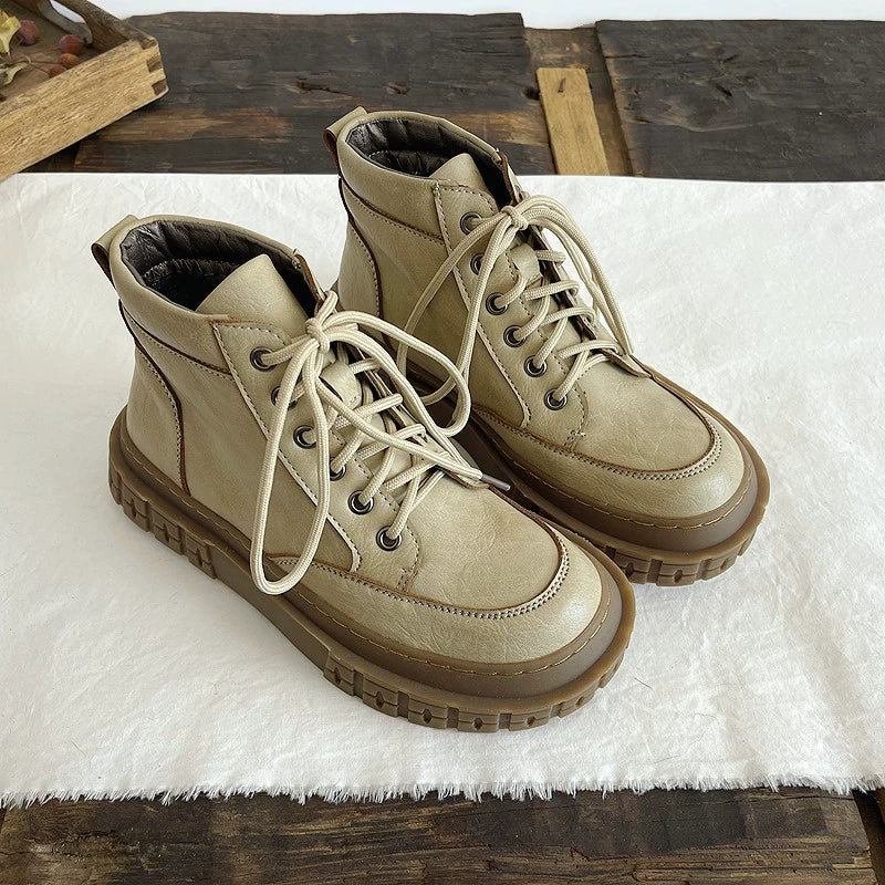 Babakud Women Vintage PU Casual Autumn Ankle Boots