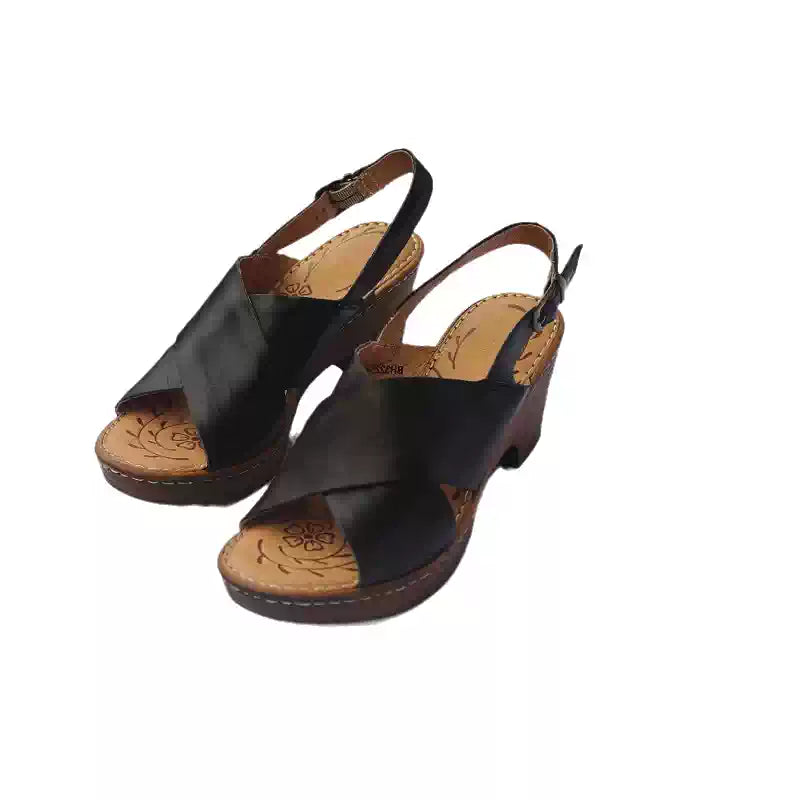 Babakud Summer Retro Leather Chunky Open Tor Sandals