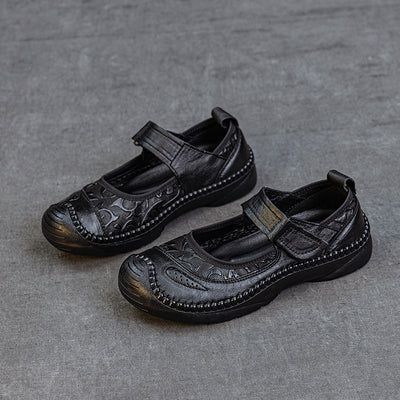 Casual Leather Soft Sole Wide Round Toe One Straped Shoes