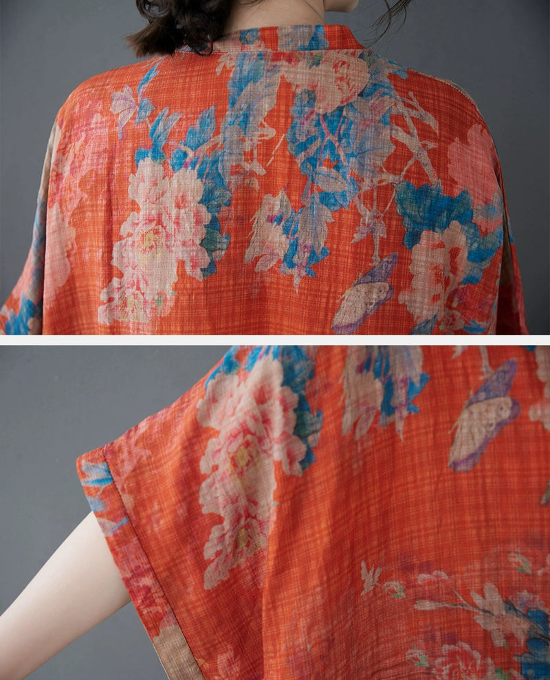 Women Spring Ethnic Cotton-Linen Printed Floral Long Maxi Dress